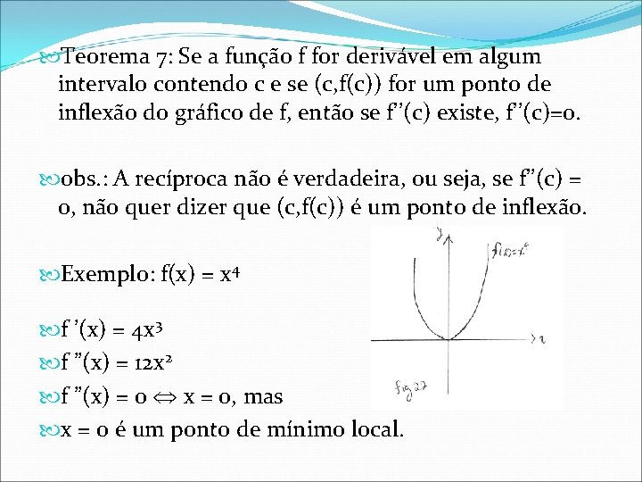  Teorema 7: Se a função f for derivável em algum intervalo contendo c