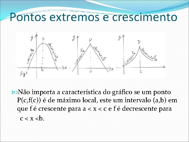 Pontos extremos e crescimento Não importa a característica do gráfico se um ponto P(c,