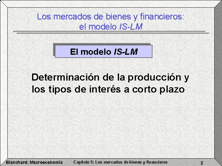 Los mercados de bienes y financieros: el modelo IS-LM El modelo IS-LM Determinación de