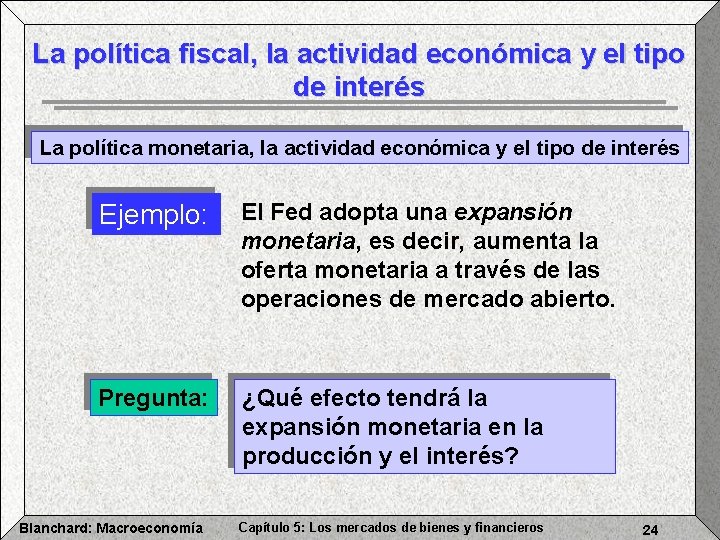 La política fiscal, la actividad económica y el tipo de interés La política monetaria,