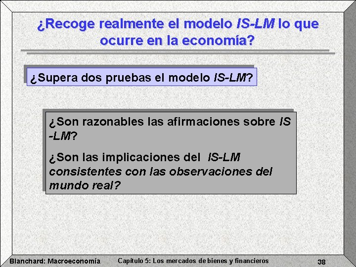 ¿Recoge realmente el modelo IS-LM lo que ocurre en la economía? ¿Supera dos pruebas