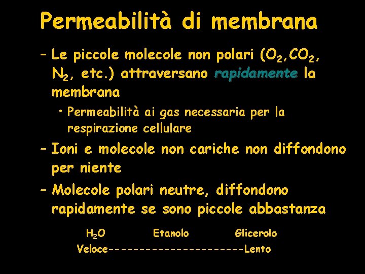 Permeabilità di membrana – Le piccole molecole non polari (O 2, CO 2, N