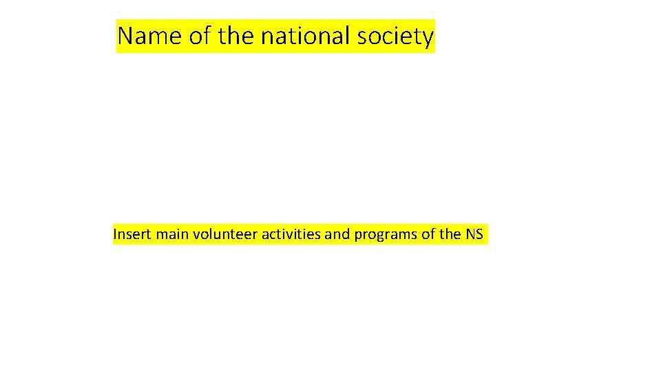 Name of the national society Insert main volunteer activities and programs of the NS