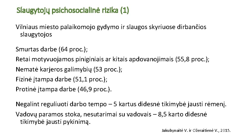 Slaugytojų psichosocialinė rizika (1) Vilniaus miesto palaikomojo gydymo ir slaugos skyriuose dirbančios slaugytojos Smurtas