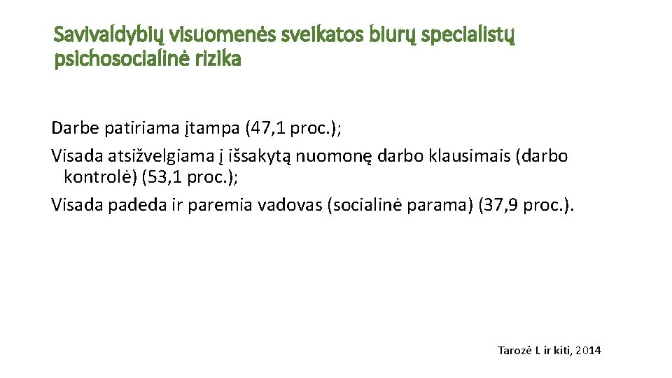 Savivaldybių visuomenės sveikatos biurų specialistų psichosocialinė rizika Darbe patiriama įtampa (47, 1 proc. );