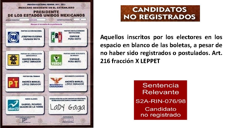 Aquellos inscritos por los electores en los espacio en blanco de las boletas, a