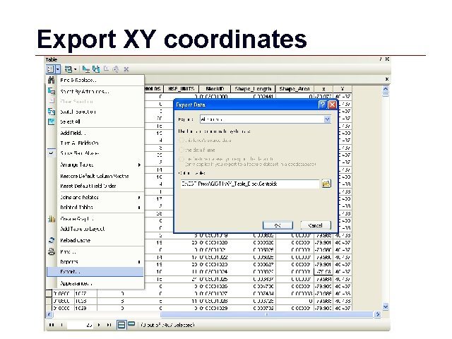 Export XY coordinates GIS 63 