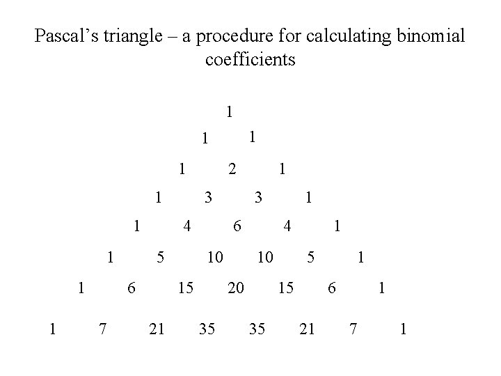 Pascal’s triangle – a procedure for calculating binomial coefficients 1 1 1 1 1 Pascal’s triangle – a procedure for calculating binomial coefficients 1 1 1 1 1