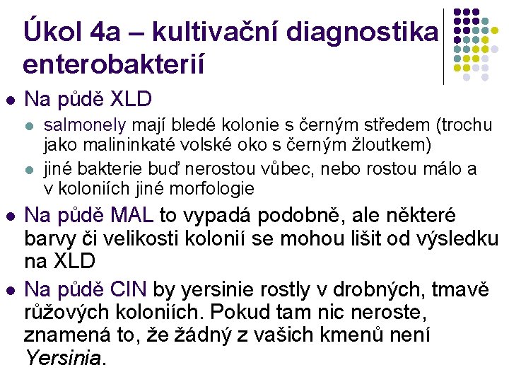 Úkol 4 a – kultivační diagnostika enterobakterií l Na půdě XLD l l salmonely