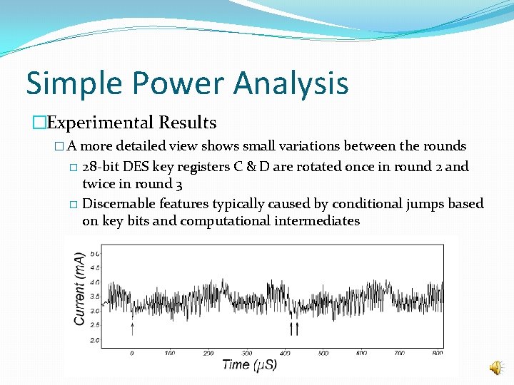 Simple Power Analysis �Experimental Results � A more detailed view shows small variations between