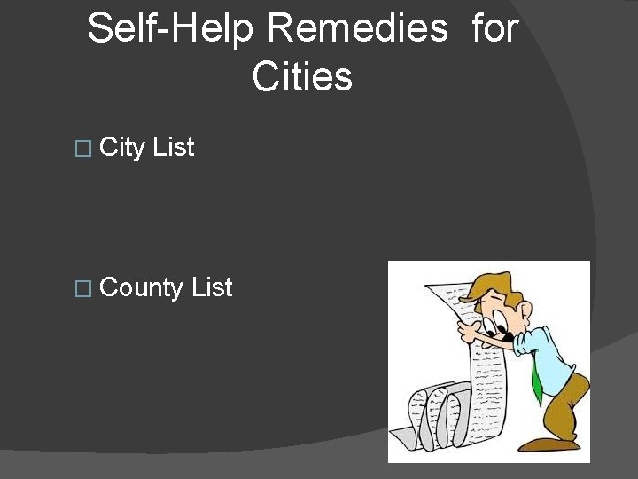 Self-Help Remedies for Cities � City List � County List 