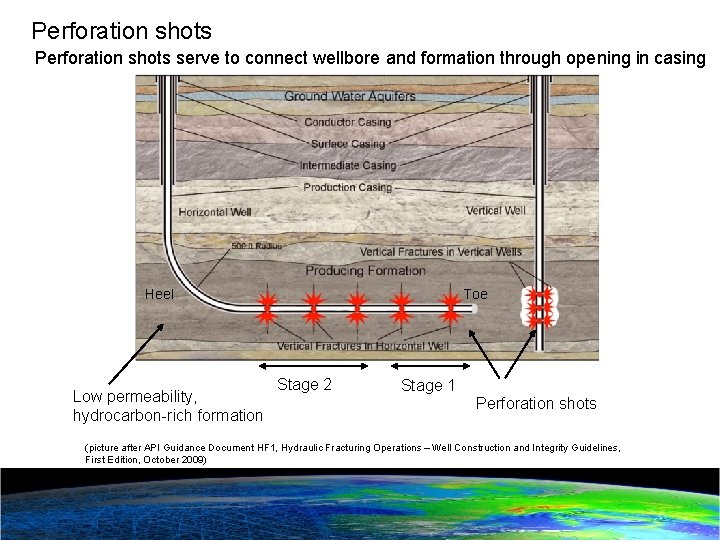 Perforation shots serve to connect wellbore and formation through opening in casing Heel Low