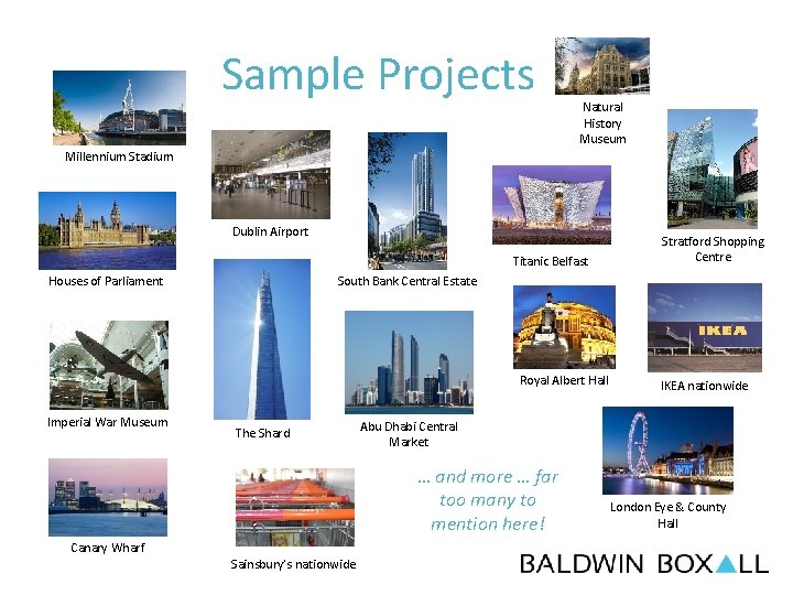 Sample Projects Natural History Museum Millennium Stadium Dublin Airport Titanic Belfast South Bank Central