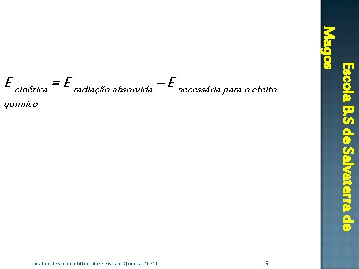 químico A atmosfera como filtro solar – Física e Química 10/11 9 Escola B.