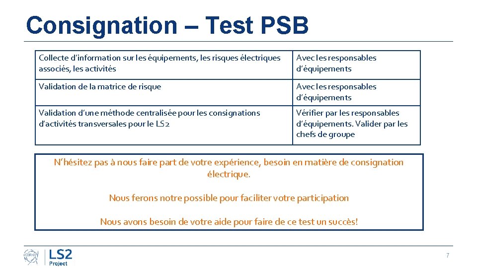 Consignation – Test PSB Collecte d’information sur les équipements, les risques électriques associés, les