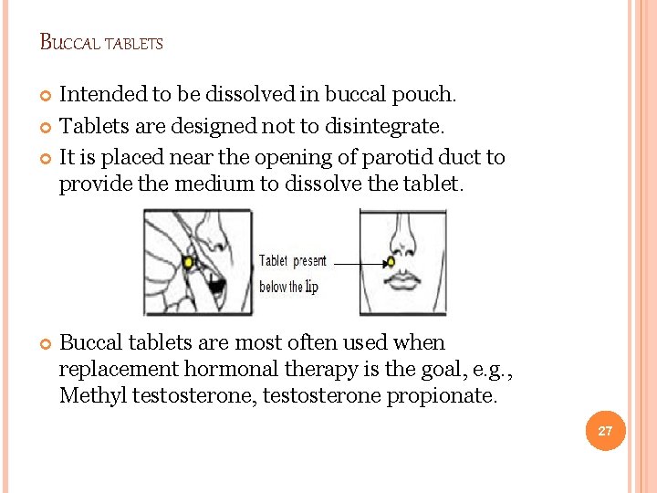 BUCCAL TABLETS Intended to be dissolved in buccal pouch. Tablets are designed not to