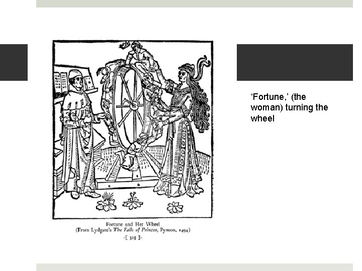‘Fortune, ’ (the woman) turning the wheel 