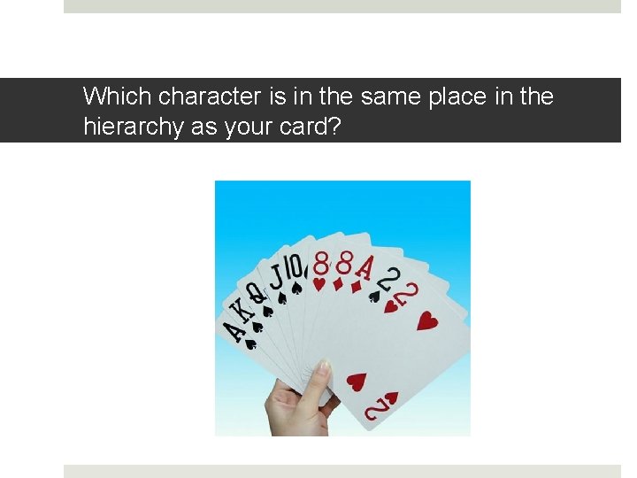 Which character is in the same place in the hierarchy as your card? 