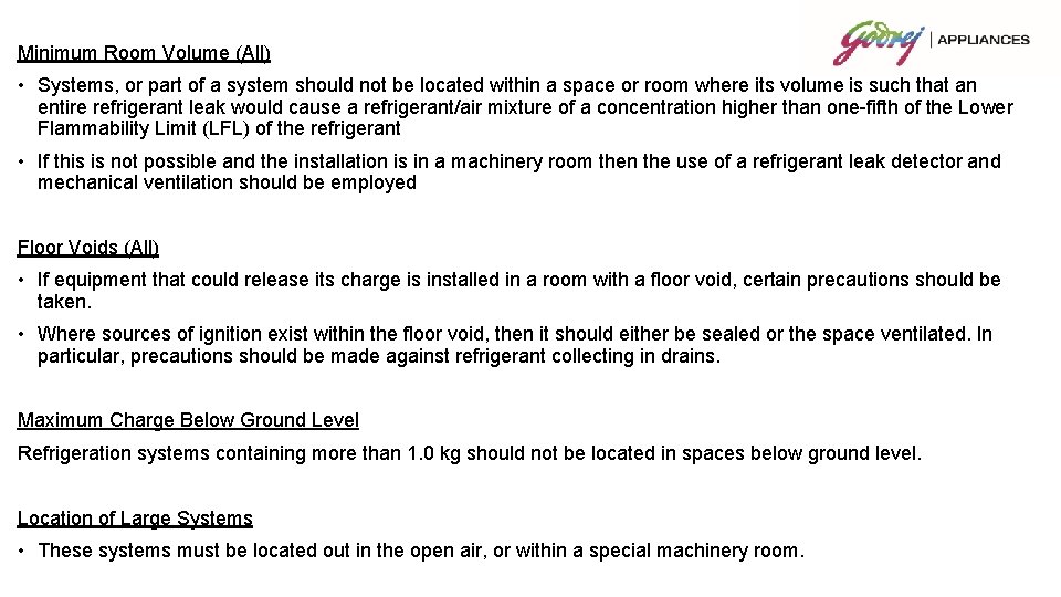 Minimum Room Volume (All) • Systems, or part of a system should not be
