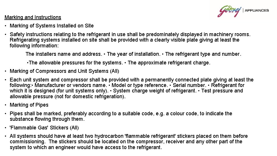 Marking and Instructions • Marking of Systems Installed on Site • Safety instructions relating