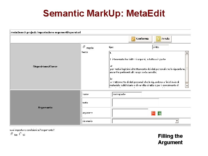 Semantic Mark. Up: Meta. Edit Filling the Argument 