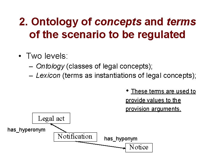 2. Ontology of concepts and terms of the scenario to be regulated • Two