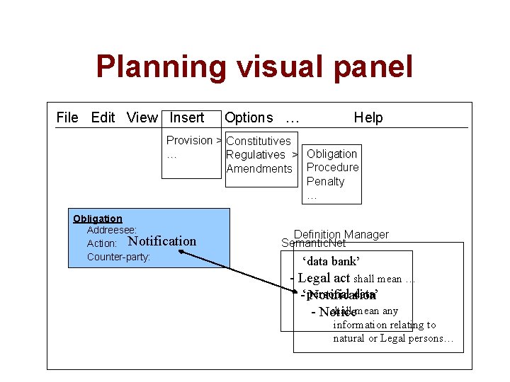 Planning visual panel File Edit View Insert Options … Help Provision > Constitutives …