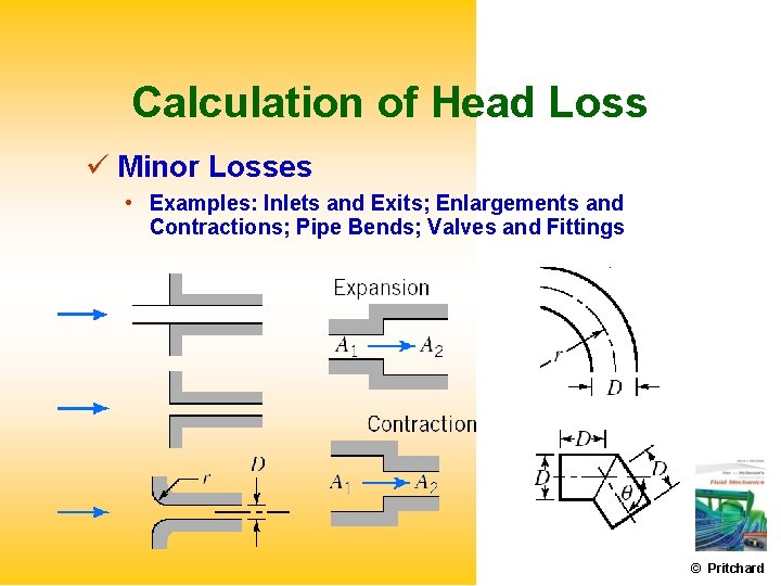 Calculation of Head Loss Minor Losses • Examples: Inlets and Exits; Enlargements and Contractions;