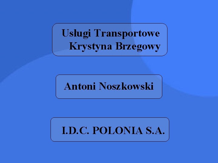 Usługi Transportowe Krystyna Brzegowy Antoni Noszkowski I. D. C. POLONIA S. A. 