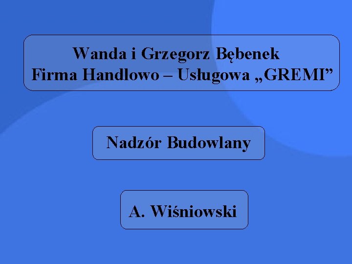 Wanda i Grzegorz Bębenek Firma Handlowo – Usługowa „GREMI” Nadzór Budowlany A. Wiśniowski 