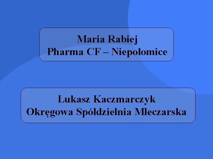 Maria Rabiej Pharma CF – Niepołomice Łukasz Kaczmarczyk Okręgowa Spółdzielnia Mleczarska 