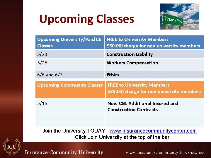 Upcoming Classes Upcoming University/Paid CE FREE to University Members Classes $50. 00/charge for non