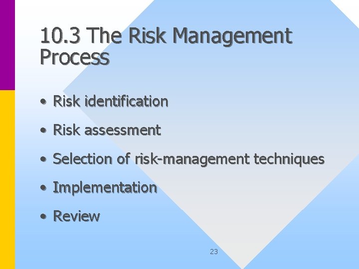 10. 3 The Risk Management Process • Risk identification • Risk assessment • Selection