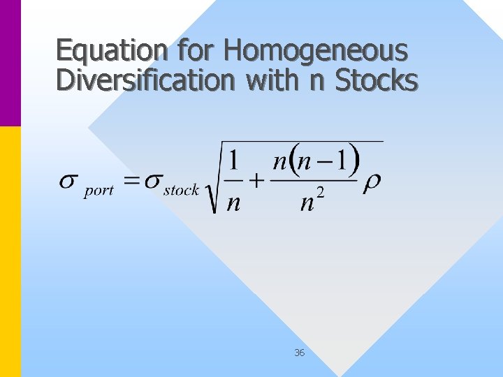 Equation for Homogeneous Diversification with n Stocks 36 