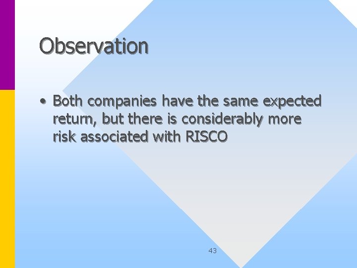 Observation • Both companies have the same expected return, but there is considerably more