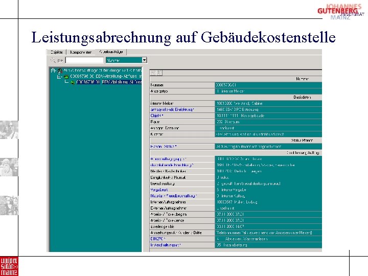 Leistungsabrechnung auf Gebäudekostenstelle 