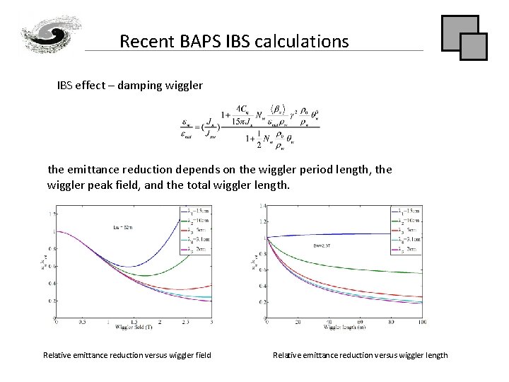 Recent BAPS IBS calculations IBS effect – damping wiggler the emittance reduction depends on