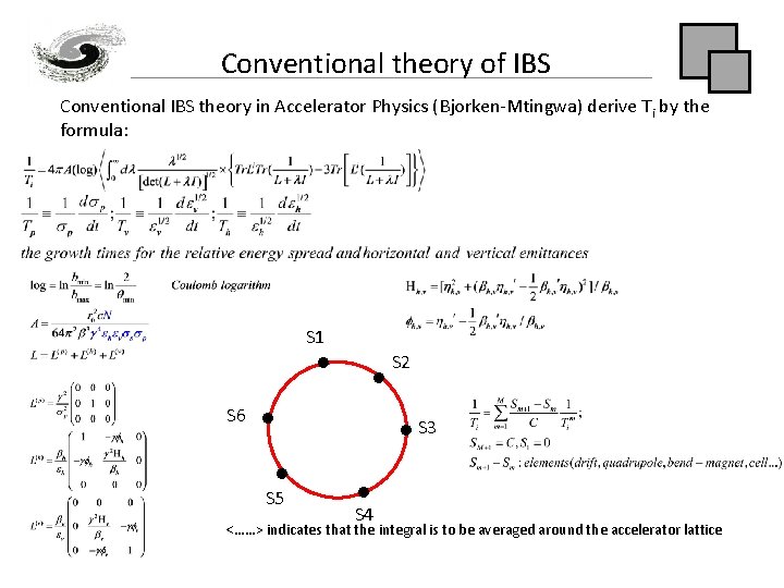 Conventional theory of IBS Conventional IBS theory in Accelerator Physics (Bjorken-Mtingwa) derive T i
