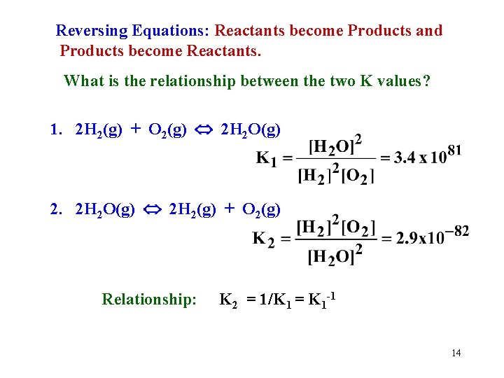 Reversing Equations: Reactants become Products and Products become Reactants. What is the relationship between