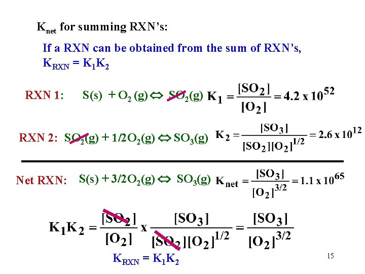 Knet for summing RXN’s: If a RXN can be obtained from the sum of
