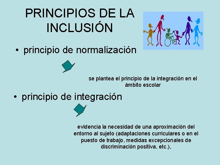 PRINCIPIOS DE LA INCLUSIÓN • principio de normalización se plantea el principio de la