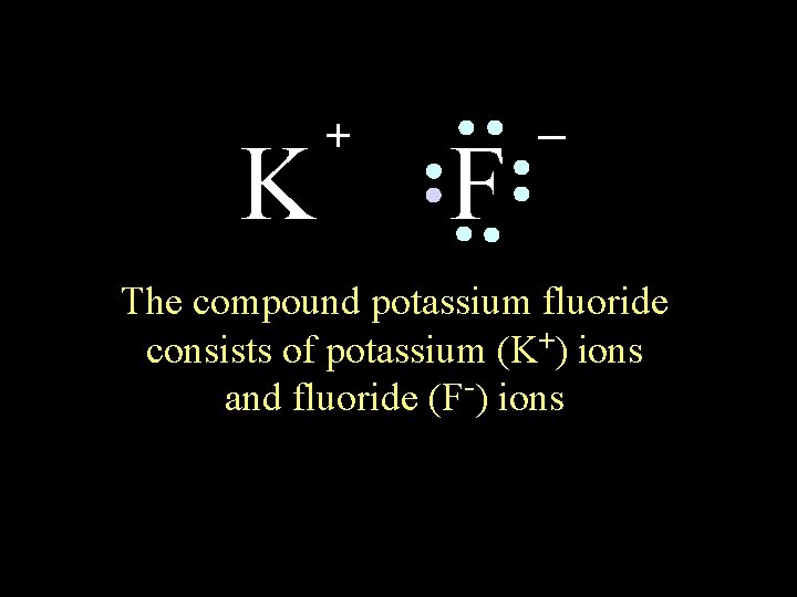 K + F _ The compound potassium fluoride consists of potassium (K+) ions and