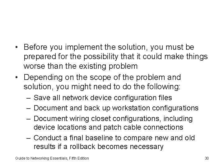  • Before you implement the solution, you must be prepared for the possibility