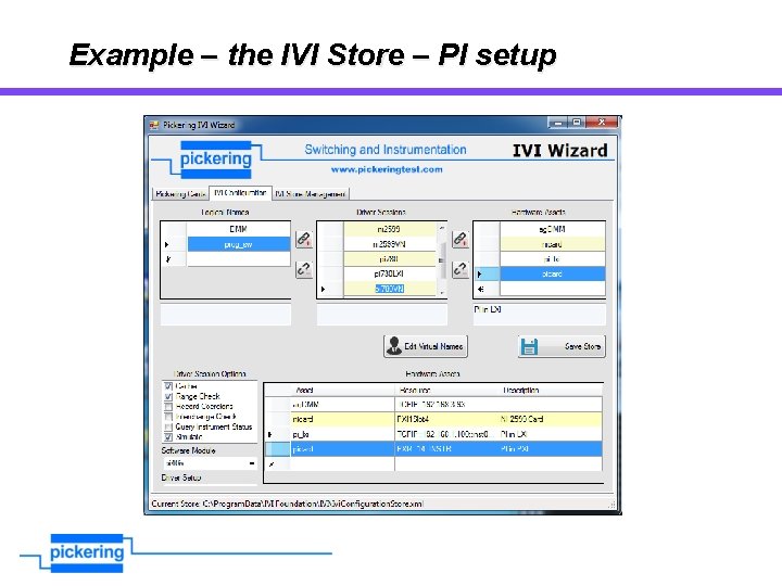 Example – the IVI Store – PI setup 
