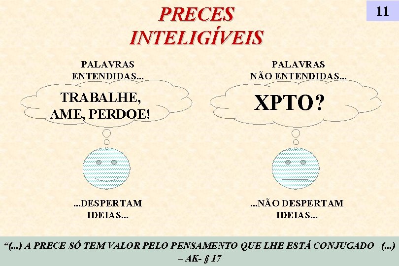 PRECES INTELIGÍVEIS PALAVRAS ENTENDIDAS. . . TRABALHE, AME, PERDOE! . . . DESPERTAM IDEIAS.