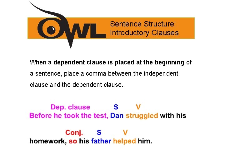 Sentence Structure: Introductory Clauses When a dependent clause is placed at the beginning of