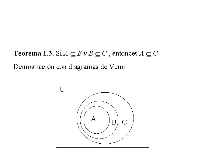Teorema 1. 3. Si A B y B C , entonces A C Demostración