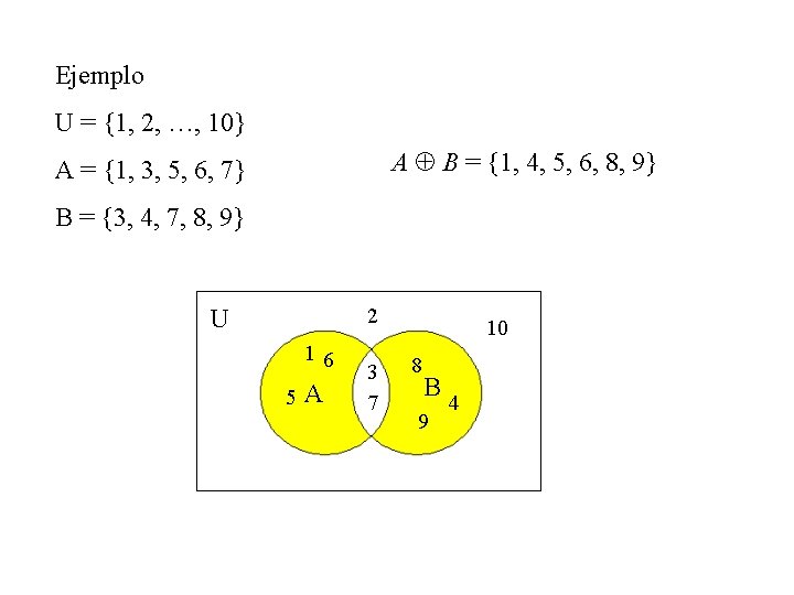 Ejemplo U = {1, 2, …, 10} A Å B = {1, 4, 5,