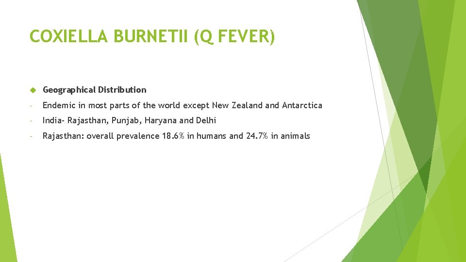 COXIELLA BURNETII (Q FEVER) Geographical Distribution - Endemic in most parts of the world