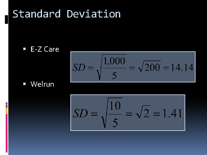 Standard Deviation E-Z Care Welrun 